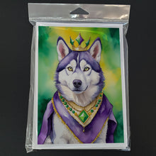 Load image into Gallery viewer, Siberian Husky King of Mardi Gras Greeting Cards - Blank Note Cards – 8-Pack of Artist-Designed Cards with Envelopes