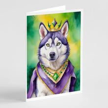 Load image into Gallery viewer, Siberian Husky King of Mardi Gras Greeting Cards - Blank Note Cards – 8-Pack of Artist-Designed Cards with Envelopes