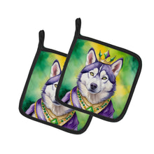 Load image into Gallery viewer, Siberian Husky King of Mardi Gras Pot Holders - Set of 2 Decorative Kitchen Helpers | Made in the USA