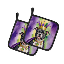 Load image into Gallery viewer, Staffordshire Bull Terrier King of Mardi Gras Pot Holders - Set of 2 Decorative Kitchen Helpers | Made in the USA