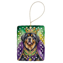 Load image into Gallery viewer, Tibetan Mastiff King of Mardi Gras Porcelain Ornament
