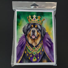 Load image into Gallery viewer, Tibetan Mastiff King of Mardi Gras Greeting Cards - Blank Note Cards – 8-Pack of Artist-Designed Cards with Envelopes