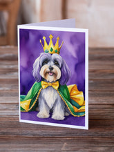Load image into Gallery viewer, Tibetan Terrier King of Mardi Gras Greeting Cards - Blank Note Cards – 8-Pack of Artist-Designed Cards with Envelopes