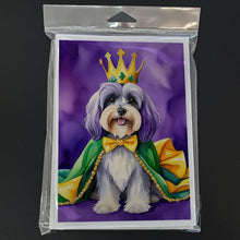 Load image into Gallery viewer, Tibetan Terrier King of Mardi Gras Greeting Cards - Blank Note Cards – 8-Pack of Artist-Designed Cards with Envelopes