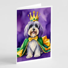 Load image into Gallery viewer, Tibetan Terrier King of Mardi Gras Greeting Cards - Blank Note Cards – 8-Pack of Artist-Designed Cards with Envelopes