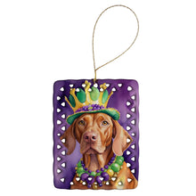 Load image into Gallery viewer, Vizsla King of Mardi Gras Porcelain Ornament
