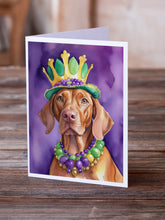 Load image into Gallery viewer, Vizsla King of Mardi Gras Greeting Cards - Blank Note Cards – 8-Pack of Artist-Designed Cards with Envelopes