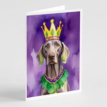 Load image into Gallery viewer, Weimaraner King of Mardi Gras Greeting Cards - Blank Note Cards – 8-Pack of Artist-Designed Cards with Envelopes