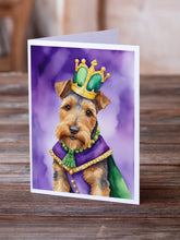 Load image into Gallery viewer, Welsh Terrier King of Mardi Gras Greeting Cards - Blank Note Cards – 8-Pack of Artist-Designed Cards with Envelopes