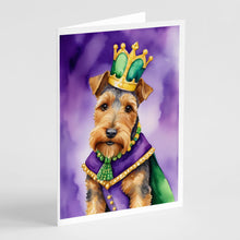 Load image into Gallery viewer, Welsh Terrier King of Mardi Gras Greeting Cards - Blank Note Cards – 8-Pack of Artist-Designed Cards with Envelopes