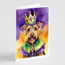 Load image into Gallery viewer, Welsh Terrier King of Mardi Gras Greeting Cards - Blank Note Cards – 8-Pack of Artist-Designed Cards with Envelopes