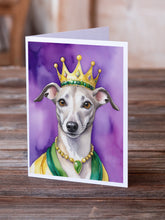 Load image into Gallery viewer, Whippet King of Mardi Gras Greeting Cards - Blank Note Cards – 8-Pack of Artist-Designed Cards with Envelopes