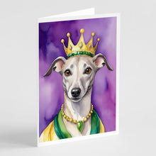 Load image into Gallery viewer, Whippet King of Mardi Gras Greeting Cards - Blank Note Cards – 8-Pack of Artist-Designed Cards with Envelopes