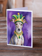Load image into Gallery viewer, Whippet King of Mardi Gras Greeting Cards - Blank Note Cards – 8-Pack of Artist-Designed Cards with Envelopes