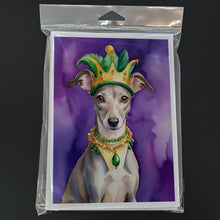 Load image into Gallery viewer, Whippet King of Mardi Gras Greeting Cards - Blank Note Cards – 8-Pack of Artist-Designed Cards with Envelopes