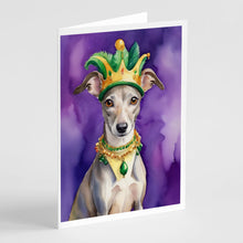 Load image into Gallery viewer, Whippet King of Mardi Gras Greeting Cards - Blank Note Cards – 8-Pack of Artist-Designed Cards with Envelopes