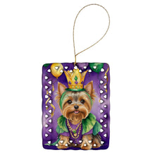 Load image into Gallery viewer, Yorkshire Terrier King of Mardi Gras Porcelain Ornament