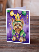 Load image into Gallery viewer, Yorkshire Terrier King of Mardi Gras Greeting Cards - Blank Note Cards – 8-Pack of Artist-Designed Cards with Envelopes