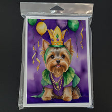 Load image into Gallery viewer, Yorkshire Terrier King of Mardi Gras Greeting Cards - Blank Note Cards – 8-Pack of Artist-Designed Cards with Envelopes