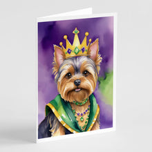 Load image into Gallery viewer, Yorkshire Terrier King of Mardi Gras Greeting Cards - Blank Note Cards – 8-Pack of Artist-Designed Cards with Envelopes