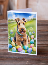 Load image into Gallery viewer, Airedale Terrier Easter Egg Hunt Greeting Cards - Blank Note Cards – 8-Pack of Artist-Designed Cards with Envelopes