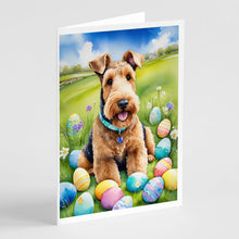 Load image into Gallery viewer, Airedale Terrier Easter Egg Hunt Greeting Cards - Blank Note Cards – 8-Pack of Artist-Designed Cards with Envelopes