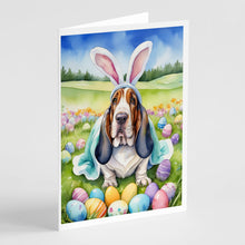 Load image into Gallery viewer, Basset Hound Easter Egg Hunt Greeting Cards - Blank Note Cards – 8-Pack of Artist-Designed Cards with Envelopes