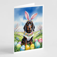 Load image into Gallery viewer, Black and Tan Coonhound Easter Egg Hunt Greeting Cards - Blank Note Cards – 8-Pack of Artist-Designed Cards with Envelopes