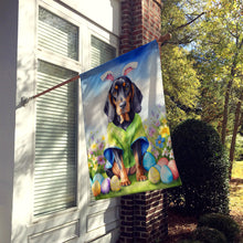 Load image into Gallery viewer, Black and Tan Coonhound Easter Egg Hunt House Flag