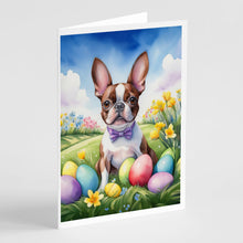 Load image into Gallery viewer, Boston Terrier Easter Egg Hunt Greeting Cards - Blank Note Cards – 8-Pack of Artist-Designed Cards with Envelopes