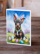 Load image into Gallery viewer, Doberman Pinscher Easter Egg Hunt Greeting Cards - Blank Note Cards – 8-Pack of Artist-Designed Cards with Envelopes