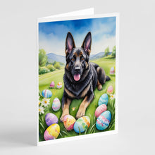 Load image into Gallery viewer, Black German Shepherd Easter Egg Hunt Greeting Cards - Blank Note Cards – 8-Pack of Artist-Designed Cards with Envelopes