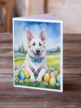 Load image into Gallery viewer, White German Shepherd Easter Egg Hunt Greeting Cards - Blank Note Cards – 8-Pack of Artist-Designed Cards with Envelopes