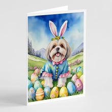 Load image into Gallery viewer, Lhasa Apso Easter Egg Hunt Greeting Cards - Blank Note Cards – 8-Pack of Artist-Designed Cards with Envelopes
