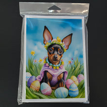 Load image into Gallery viewer, Miniature Pinscher Easter Egg Hunt Greeting Cards - Blank Note Cards – 8-Pack of Artist-Designed Cards with Envelopes