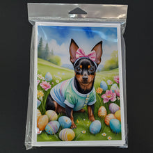 Load image into Gallery viewer, Miniature Pinscher Easter Egg Hunt Greeting Cards - Blank Note Cards – 8-Pack of Artist-Designed Cards with Envelopes