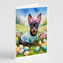 Load image into Gallery viewer, Miniature Pinscher Easter Egg Hunt Greeting Cards - Blank Note Cards – 8-Pack of Artist-Designed Cards with Envelopes