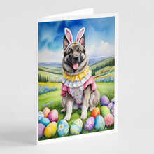 Load image into Gallery viewer, Norwegian Elkhound Easter Egg Hunt Greeting Cards - Blank Note Cards – 8-Pack of Artist-Designed Cards with Envelopes