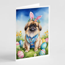 Load image into Gallery viewer, Pekingese Easter Egg Hunt Greeting Cards - Blank Note Cards – 8-Pack of Artist-Designed Cards with Envelopes
