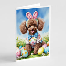 Load image into Gallery viewer, Chocolate Poodle Easter Egg Hunt Greeting Cards - Blank Note Cards – 8-Pack of Artist-Designed Cards with Envelopes