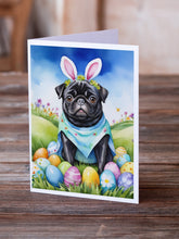 Load image into Gallery viewer, Pug Easter Egg Hunt Greeting Cards - Blank Note Cards – 8-Pack of Artist-Designed Cards with Envelopes