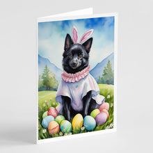 Load image into Gallery viewer, Schipperke Easter Egg Hunt Greeting Cards - Blank Note Cards – 8-Pack of Artist-Designed Cards with Envelopes