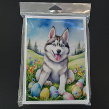 Load image into Gallery viewer, Siberian Husky Easter Egg Hunt Greeting Cards - Blank Note Cards – 8-Pack of Artist-Designed Cards with Envelopes