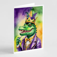 Load image into Gallery viewer, Alligator King of Mardi Gras Greeting Cards - Blank Note Cards – 8-Pack of Artist-Designed Cards with Envelopes