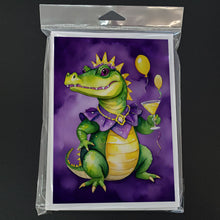 Load image into Gallery viewer, Alligator Mardi Gras Greeting Cards - Blank Note Cards – 8-Pack of Artist-Designed Cards with Envelopes