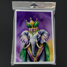 Load image into Gallery viewer, Elephant King of Mardi Gras Greeting Cards - Blank Note Cards – 8-Pack of Artist-Designed Cards with Envelopes