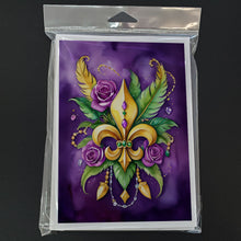 Load image into Gallery viewer, Fleur de lis Mardi Gras Greeting Cards - Blank Note Cards – 8-Pack of Artist-Designed Cards with Envelopes
