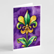 Load image into Gallery viewer, Fleur de lis Mardi Gras Greeting Cards - Blank Note Cards – 8-Pack of Artist-Designed Cards with Envelopes
