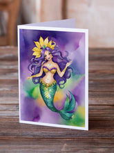 Load image into Gallery viewer, Mermaid Mardi Gras Greeting Cards - Blank Note Cards – 8-Pack of Artist-Designed Cards with Envelopes