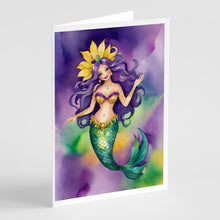 Load image into Gallery viewer, Mermaid Mardi Gras Greeting Cards - Blank Note Cards – 8-Pack of Artist-Designed Cards with Envelopes